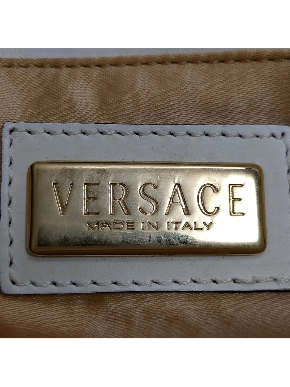 Versace White Embossed Tote with Gold Hardware Accents - Picture 7 of 9